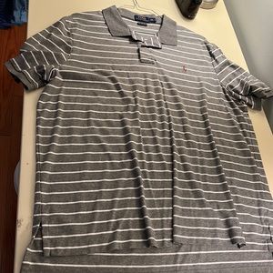 Gray and white striped polo shirt, size XXL. Polo by Ralph Lauren.